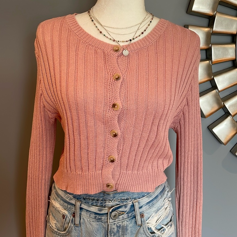 Button front ribbed cardigan
